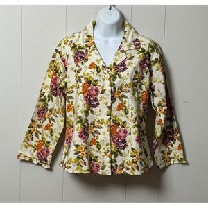 Pine Cone Hill Fine Linens Womens Floral Cotton Button Up Shirt Purple Pink Sz S